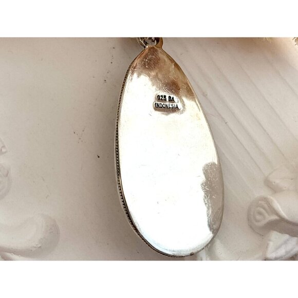 Teardrop Balinese Made Mother of Pearl Sterling Silver 925 Vintage Pendant - Picture 5 of 10